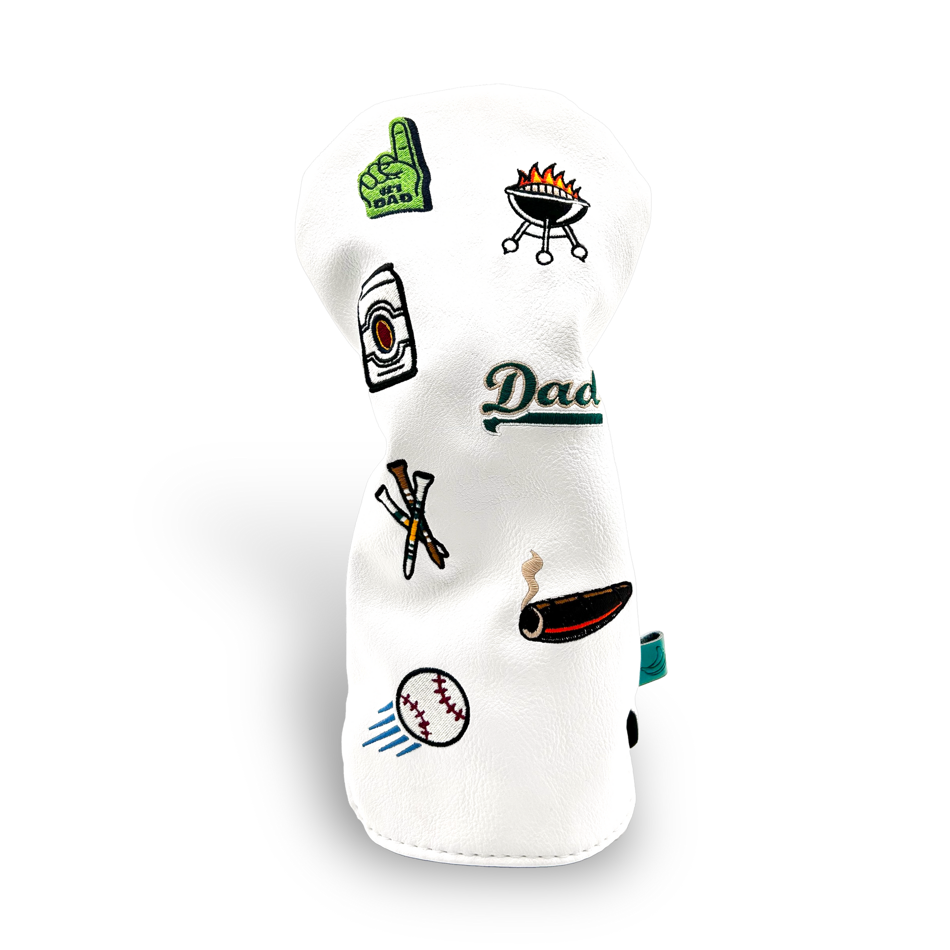 Father's Day-themed golf club driver head cover with custom patches