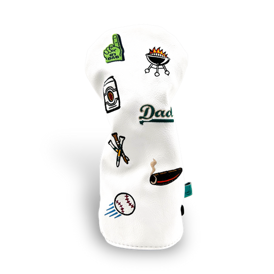Father's Day-themed golf club driver head cover with custom patches